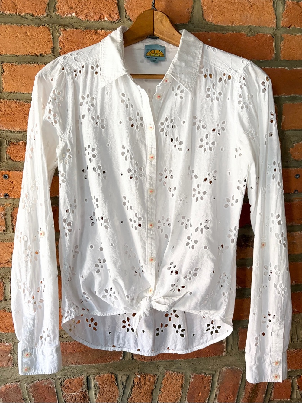 C&C California White Eyelet Tie Front Button Down Shirt XS Cottagecore